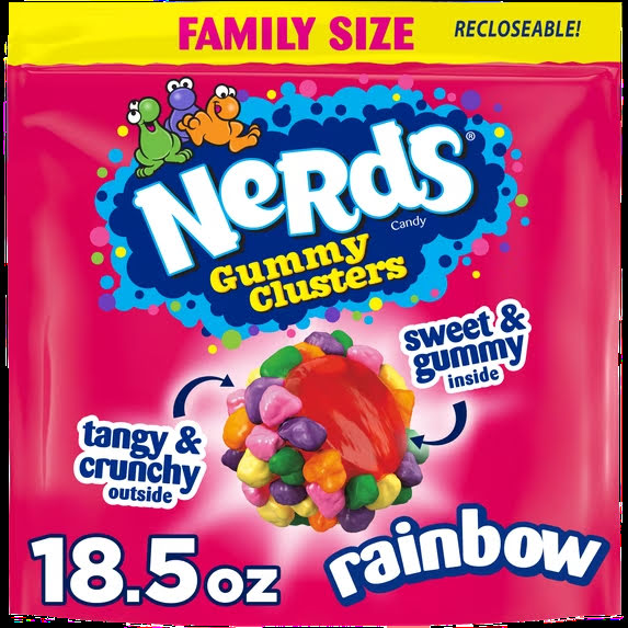 NERDS Gummy Clusters, Candy, Rainbow, Crunchy and Gummy, 18.5 oz Bag