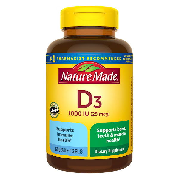 Nature Made Vitamin D3 1000 IU (25 mcg), 650 Softgels