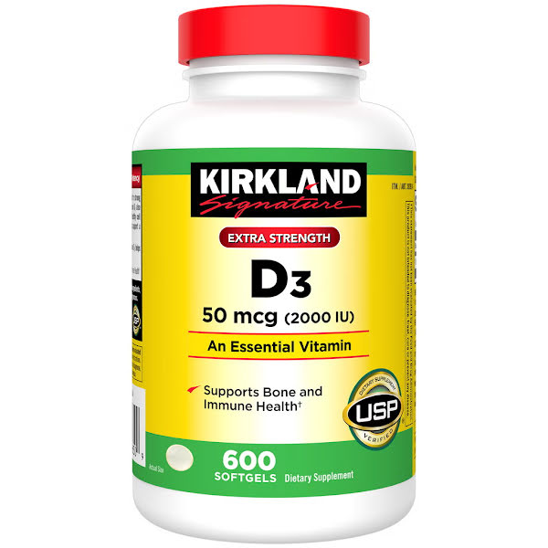 Kirkland Signature Extra Strength D3 50 mcg., 600 Softgels, 2000 IU